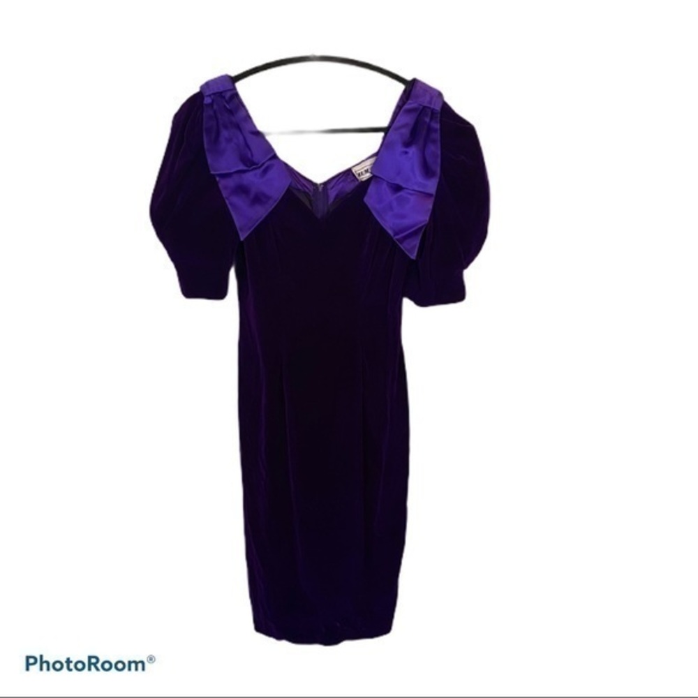 Vintage 80's Crushed Velvet Purple Party Dress Size 5-6